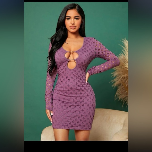 Mauve Purple Chain Cutout Bodycon Dress - Picture 1 of 7
